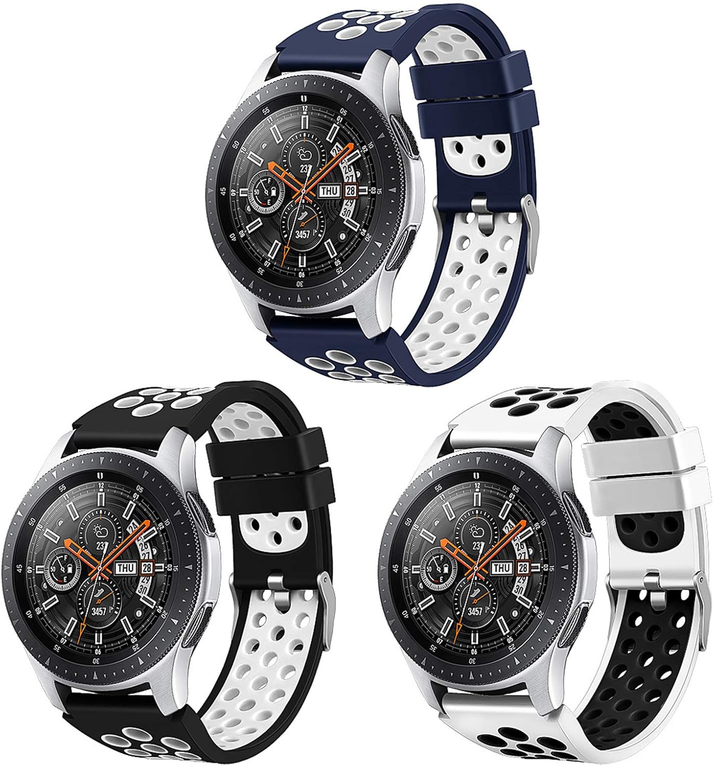 Hagibis Compatible Samsung Galaxy Watch 46mm Band/Samsung Gear S3 Frontier/Samsung Gear S3 Classic Watch Band, 22mm Replacement Silicon Band (3 Colors-I)