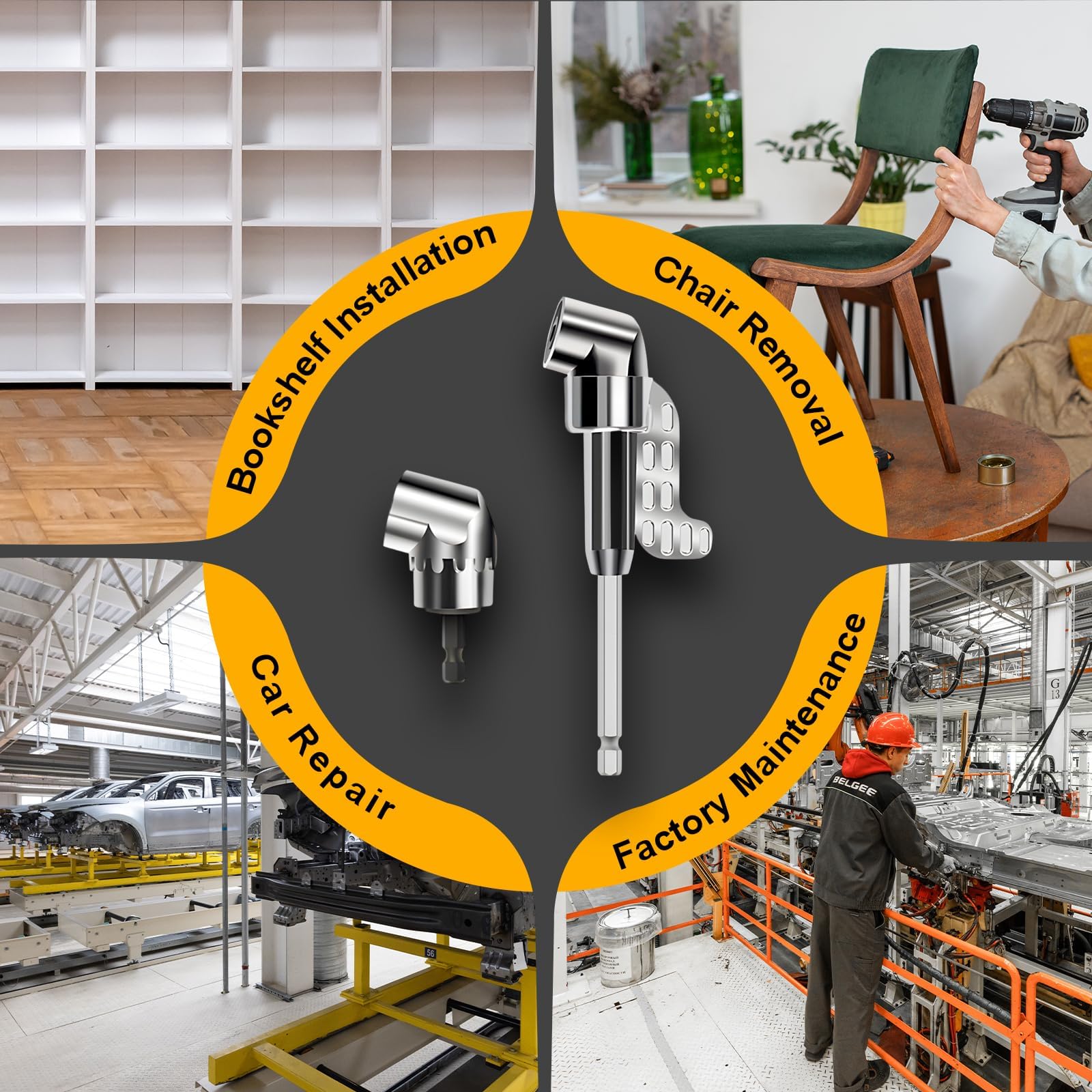 2025 Neu Corner Tool Screw,105° Winkelschrauber Vorsatz Adapter,Hub with Multi-function Bend Screwdriver Bit, 1/4-Zoll Sechskantschaft Winkelbohraufsatz, für Garage, Bauarbeiter (Kurz) 7