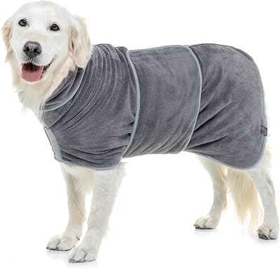Lucky Paws UK Dog Drying Coat Luxurious Double Layer Towel Robe Grey XXS