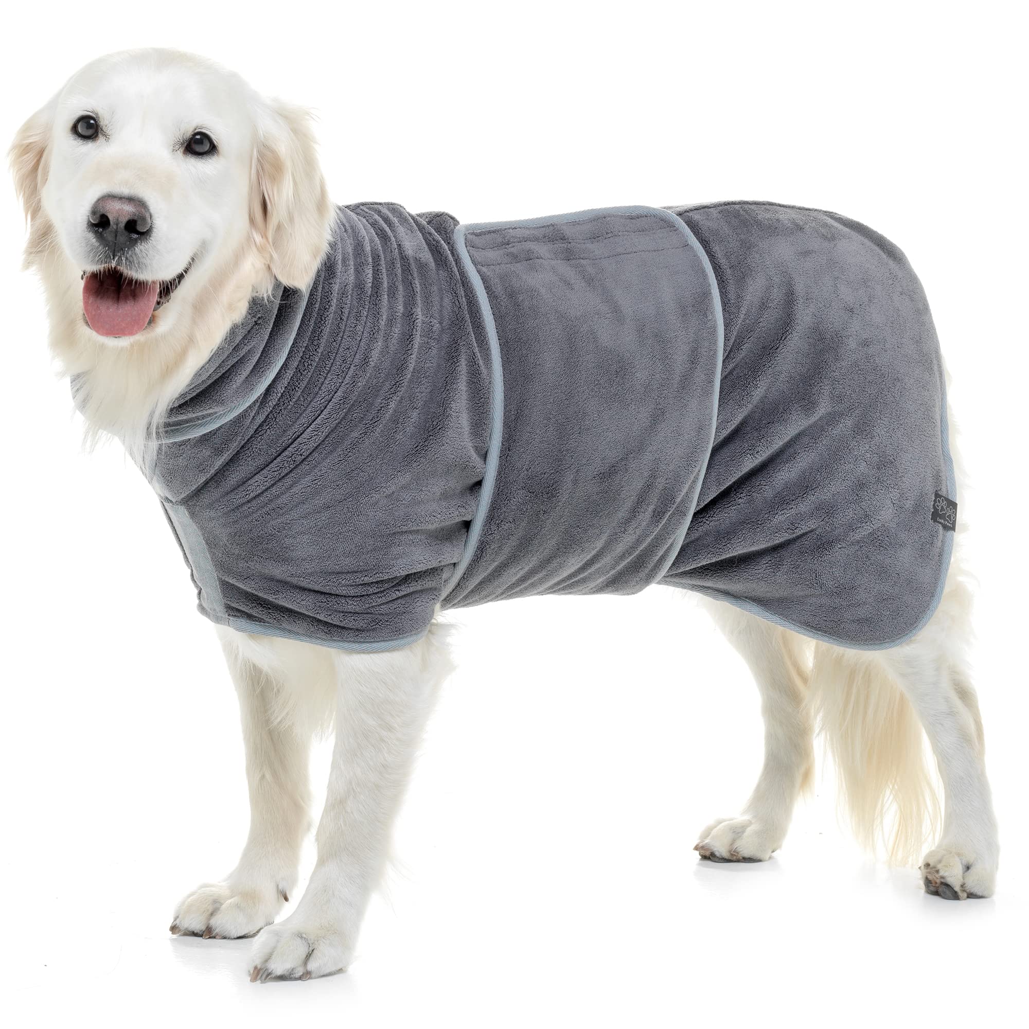 Lucky Paws® UK Dog Drying Coat - Luxurious Double Layer Dog Towel Robe - Dry Your Dogs in Minutes - Ultra Absorbent Drying Robe & Super Soft Dressing Gown (S, Grey)
