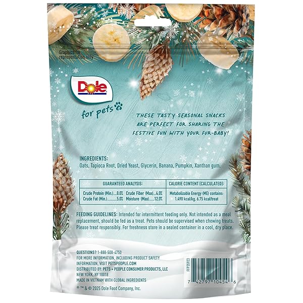 DOLE FOR PETS DOG BISCUITS BANANA BLIZZARD WINTER FLAVOR, REAL FRUIT FLAVOR VEGAN CRUNCHY TREATS, NO WHEAT CORN SOY OR ARTIFICIAL ADDITIVES, BITE SIZE TRAINING SNACKS FOR DOGS, 7 OZ
