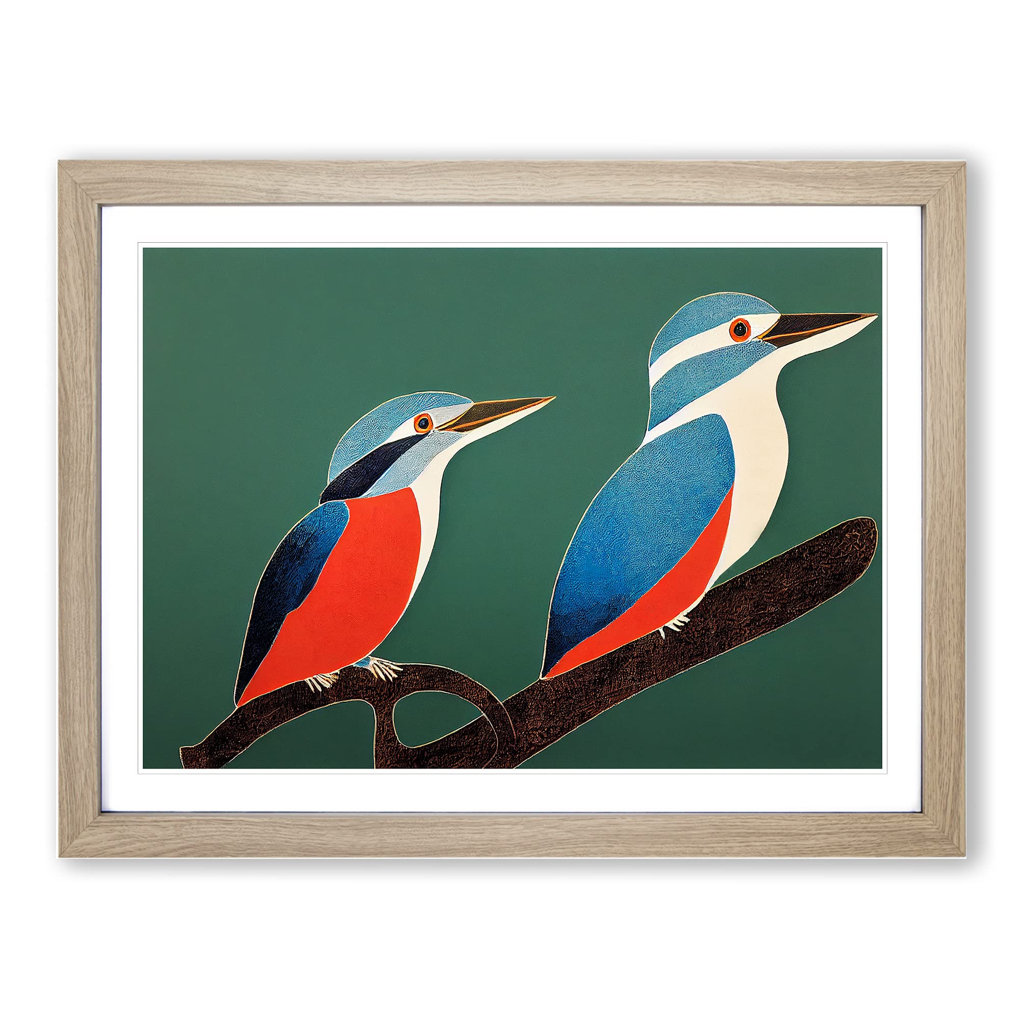 Beautiful Kingfisher Birds Abstract BLK Framed Print | A4 Oak Framed Wall Art | Ready to Hang | Abstract Fantasy Picture | Living Room Bedroom Lounge Office
