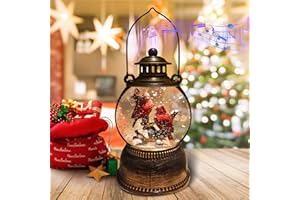 APUNGA Christmas Snow Globe Lantern, Cardinal Snow Globe Lighted Water Lantern with Music and 6 Hour Timer, USB Lined/Battery Powered Singing Lantern, Christmas Decor Gifts - 10.4 in.