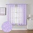 Lecloud Leia Light Purple Sheer Curtains 54 Inch Length 2 Panels, Light Reducing Jacquard Textured Leaf Voile Bedroom Drapes, Gauzy Clip Short Curtain Curtains with Dual Rod Pocket, 38x54 Inches