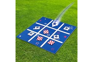 Vanblue 4th of July Tic Tac Toe Bean Bag Toss Game - Giant 3FT Felt Board with 10pcs Red & Blue Bean Bags - Outdoor & Indoor Family Fun Game Set