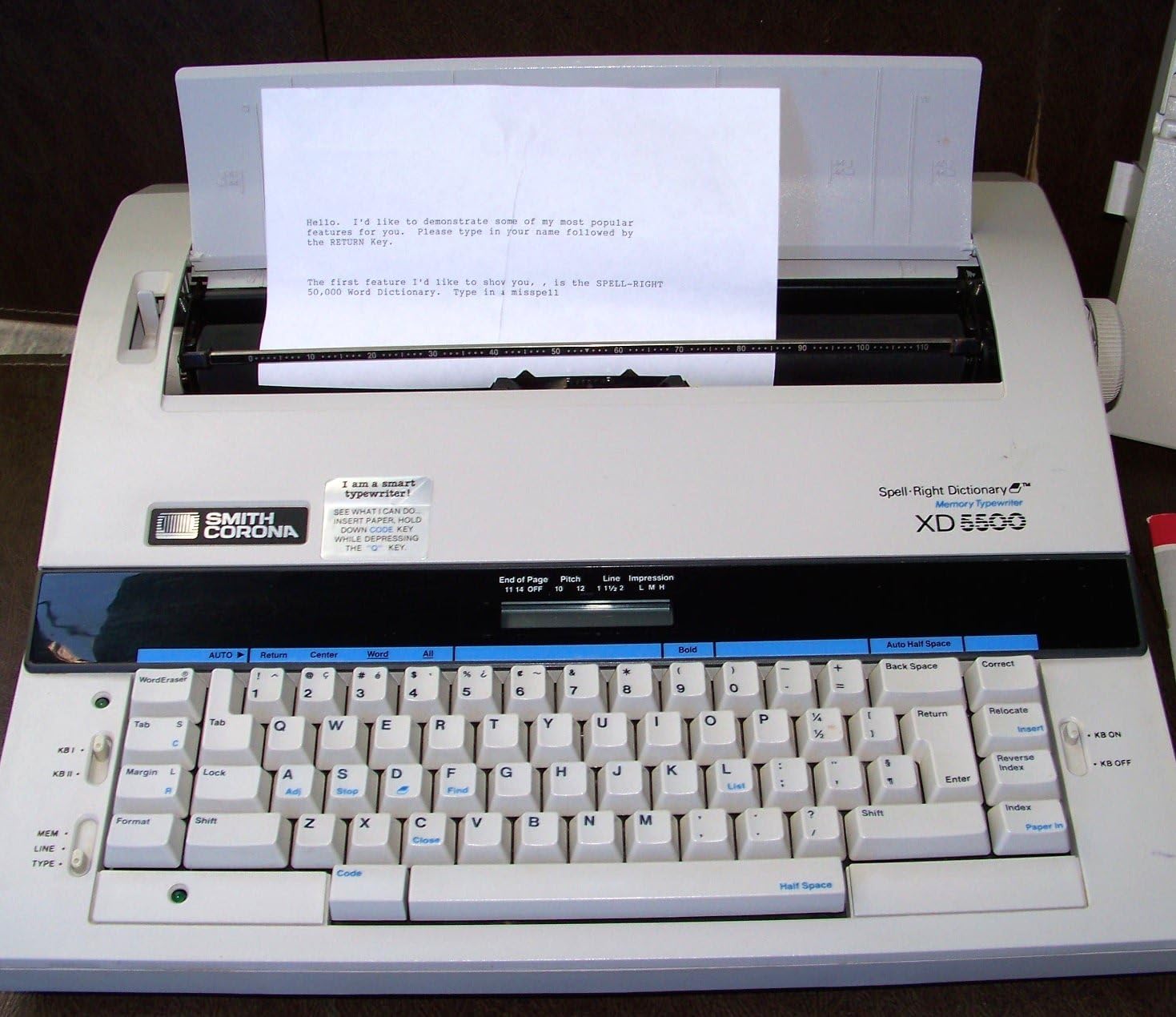Smith Corona XD 5500 Memory Electric Typewriter Spell Right Dictionary
