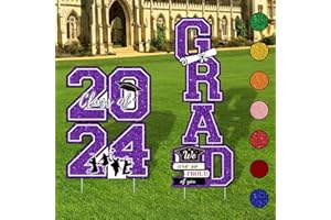 CESOF Graduation Yard Signs Class of 2024 Purple Graduation Decorations - 4pcs Waterproof Large Size Glittering 2024 Grad Outdoor Lawn Decor with Stakes - High School College Congrats Grad Party Supplies