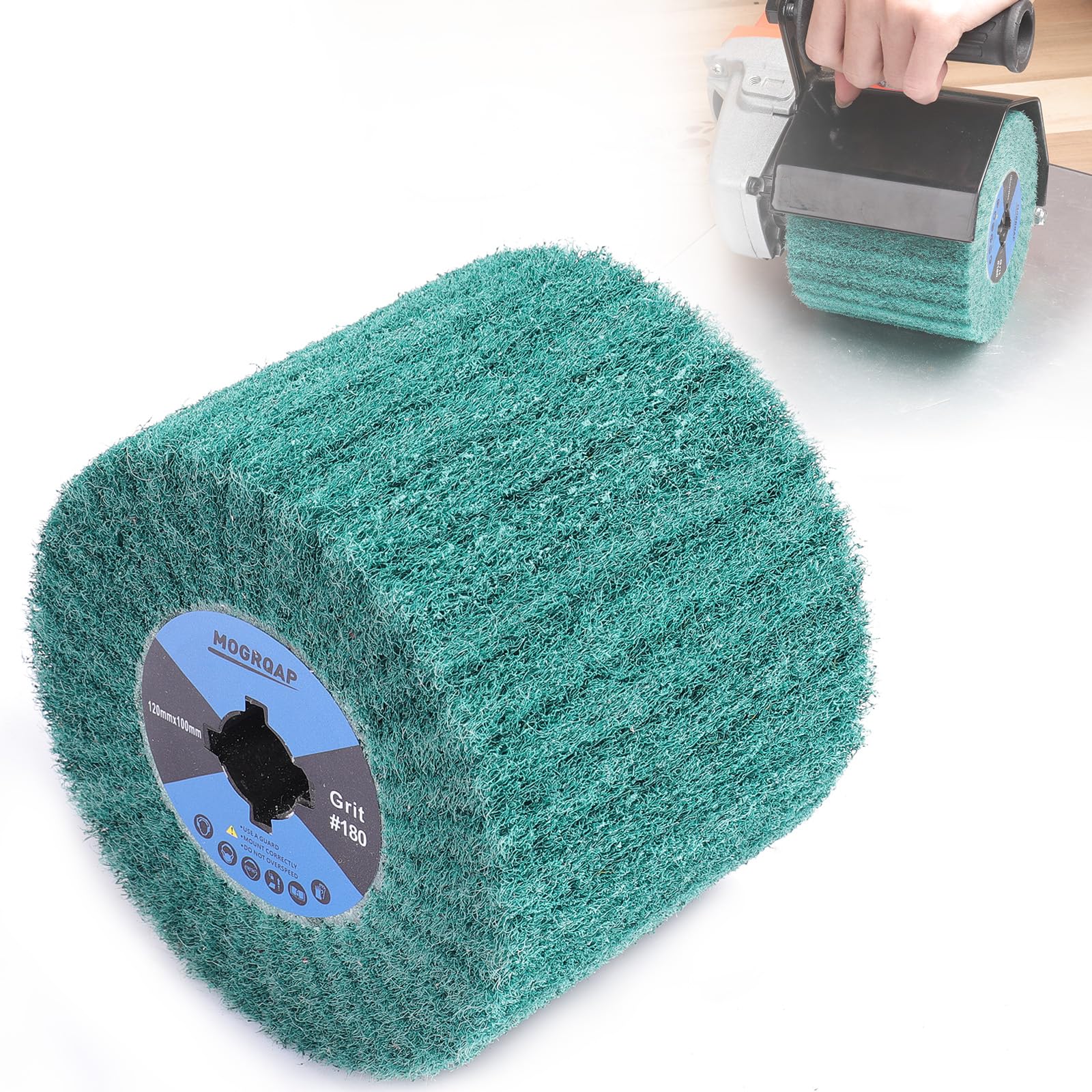 MOGRQAP Polishing Drum, 180 Grit Nylon Brush Drum Burnishing Polishing Tools Wheels for Sanding Matting Satin for Metal Wood Surface Polishing