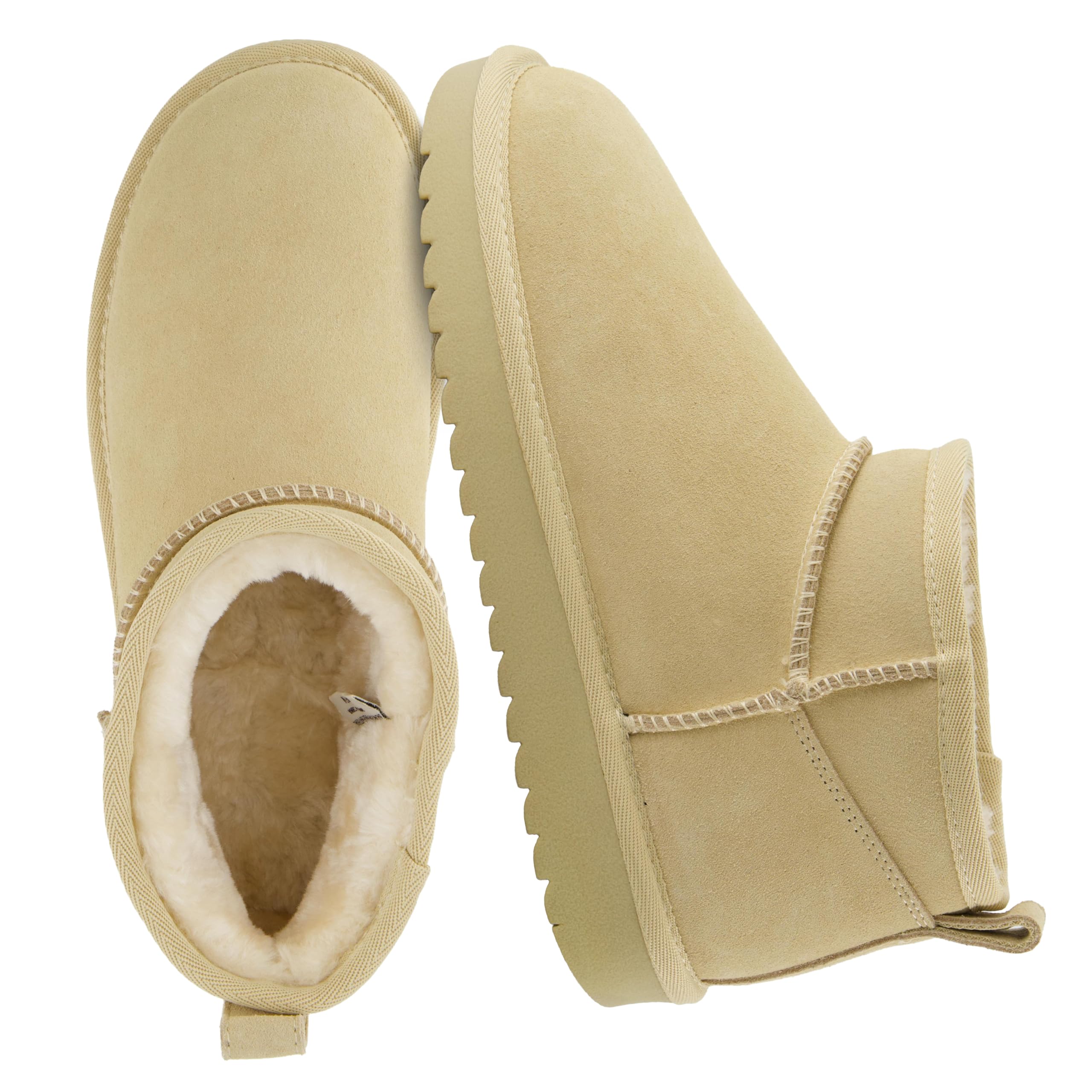 Photo 1 of CUSHIONAIRE Hip 2 Genuine Suede Ankle Boots for Women, Cozy Faux Shearling Lining Pull On Winter Womens Boots, SAND 6.5