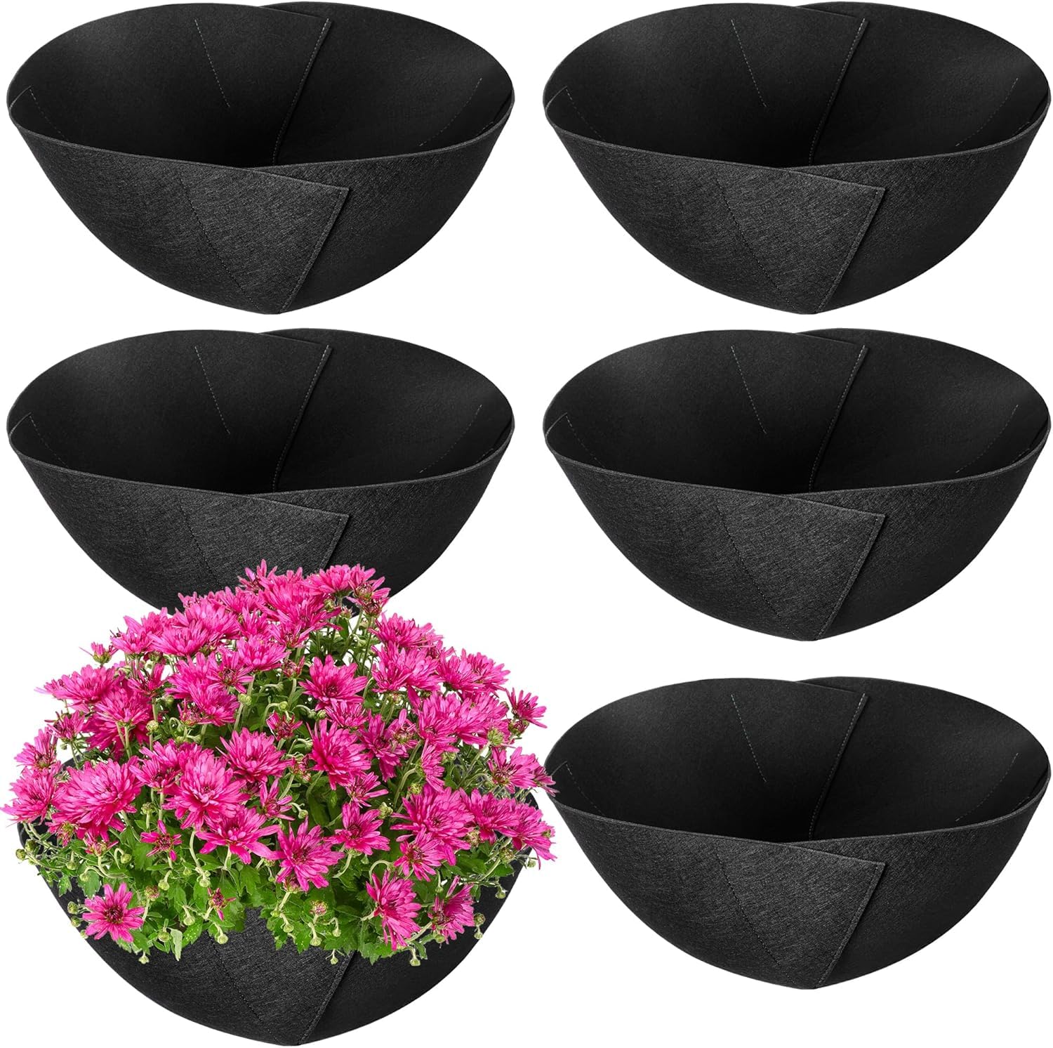 GIONAR 6PCS Fabric Planter Basket Liner - 14inch/35CM Felt Flower Pot Liners-Hanging Plant Basket Fiber Insert for Garden Wall Hanging Planter Flower Vegetables(Round)