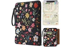 QRZIQRZ Book Sleeve for Book Lovers,Waterproof PU Leather Travel Book Carrying Case,Book Pouch with Zipper,12.6"x 9.4" Floral Print Cute Portable Book Protector Cover Bag for Hardcover Paperbacks Gift