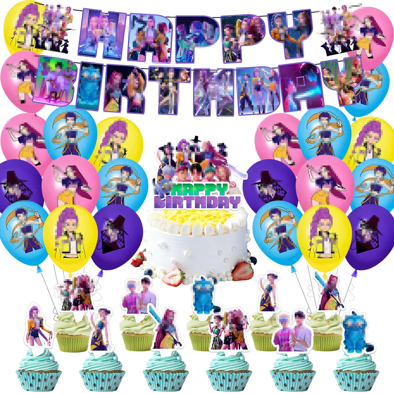 Demon Birthday Decorations for Boys Girls- Anime Kids Party Decorations K Pop Singer Idol Happy Birthday Balloons Happy BirthDay Banner Latex Balloons Cake Topper for Theme Party Supplies — image 1