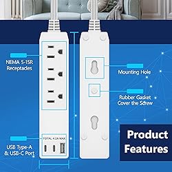 LIDER Outlet Extender with 3 Receptacles, 21W USB