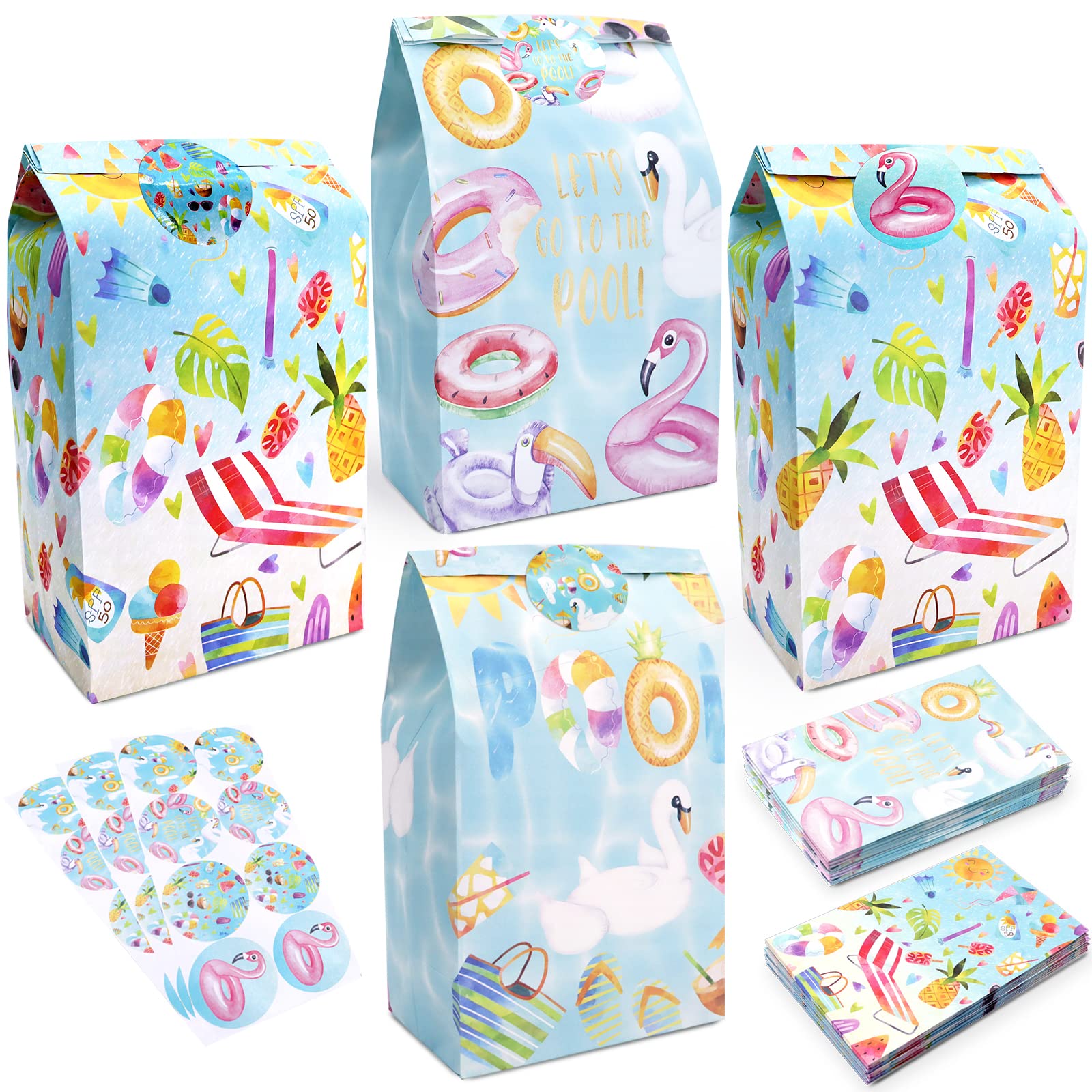 Photo 1 of 24 PCS Swimming Pool Party Favor Bags With Stickers - Candy and Goodie Gift Treat Bags for Pool Themed Birthday Party Supplies