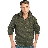 Aran Crafts Men's Irish Cable Knitted Half Zip Sweater (100% Donegal Wool)