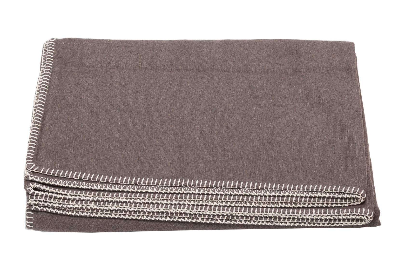 David Fussenegger Sylt Cotton Blanket, Plain Colour with Decorative Stitching, Fango, 140 cm x 200 cm โ image 1