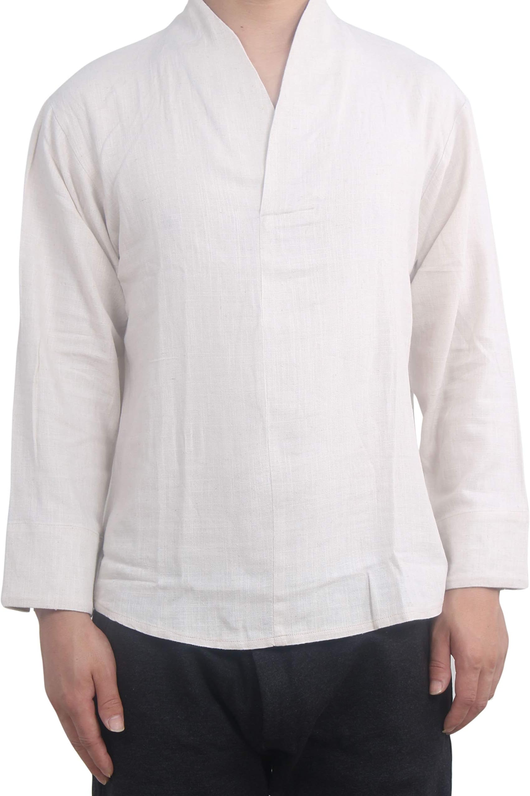 Cafuny Men's Casual Long Sleeve Solid Gentle Style Natural Linen Henley Popover Shirt