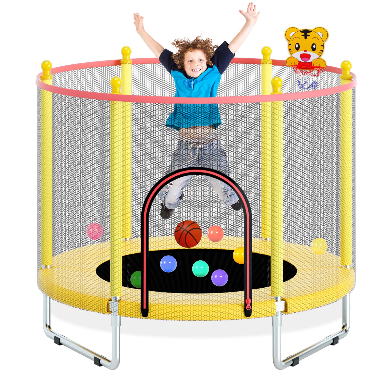 Photo 1 of 55" Small Trampoline for Kids, Indoor Outdoor Toddler Trampolines with Safety Enclosure, Baby Trampoline Round Jumping Mat, Recreational Trampolines Birthday Gifts for Children Boy Girl