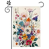 Spring Summer Colorful Floral Garden Flag for Outside 12x18 Inch Double Sided Burlap Outdoor Yard Flag Decorations for Home