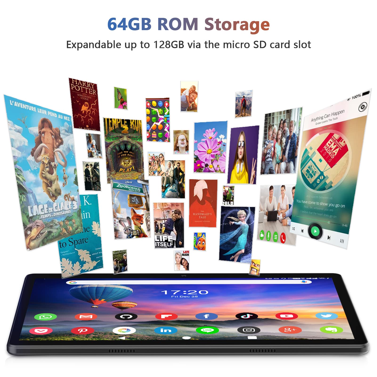 Tablet 10.1 inch Android Tablet 2025 Latest Update Octa-Core Processor with 64GB Storage, Dual 13MP+5MP Camera, WiFi, Bluetooth, GPS, 512GB Expand Support, IPS Full HD Display (Black)