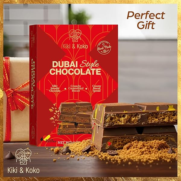 DUBAI STYLE CHOCOLATE – REINTERPRETED: BELGIAN MILK CHOCOLATE 6 OZ WITH CARAMELIZED BISCUIT CREAM & CRISPY KADAYIF – PREMIUM HANDMADE