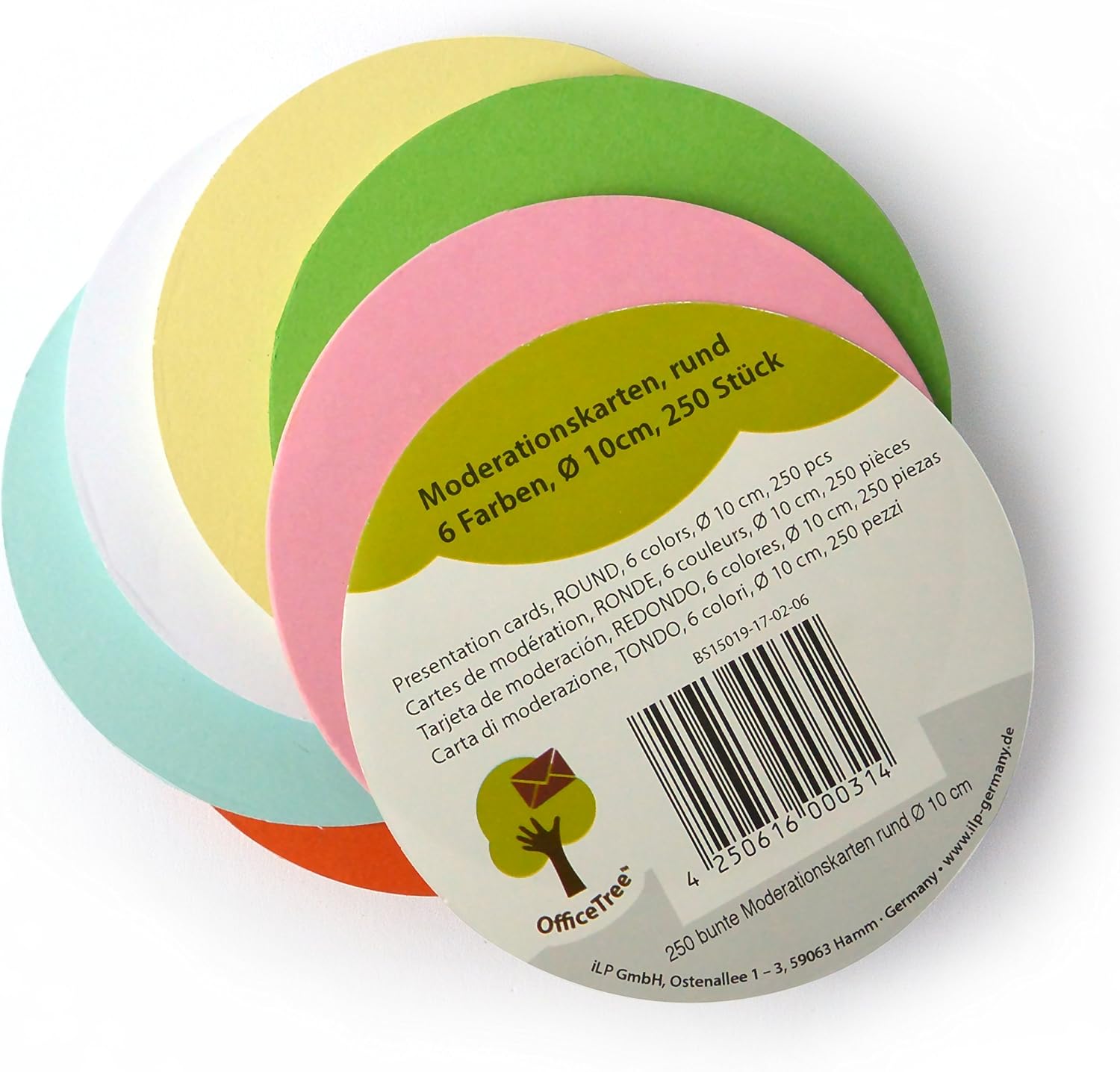 OfficeTree 250 x Flash Cards Round ⌀ 10cm, 6 Colours, 150gsm, Moderation Cards Indispensable for Presentation and Moderation