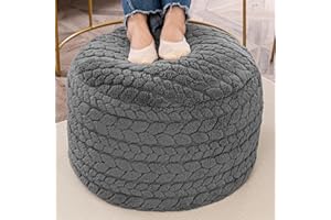 POOFIEOTTO Round Pouf Ottoman 20 x 20 x 14 Inches Boho Floor Poof Home Decor Floor Pouffe Ottoman Foot Rest for Couch Sofa Bean Bag Chairs Living Room Bedroom Gray