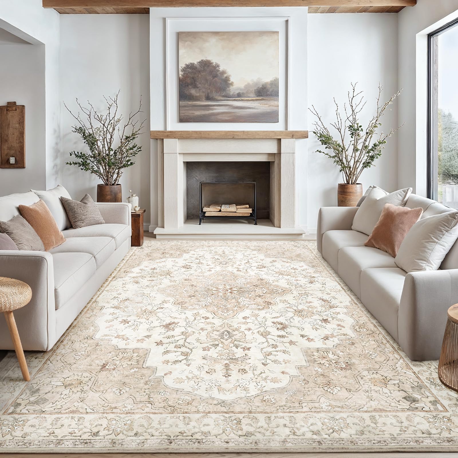 Photo 1 of Amada Area Rugs 8x10, Non-Slip Washable Rug with Low Profile, Durable Bound Edge, Soft Large Vintage Rug for Living Room, Bedroom, Dinning Room, Home Office