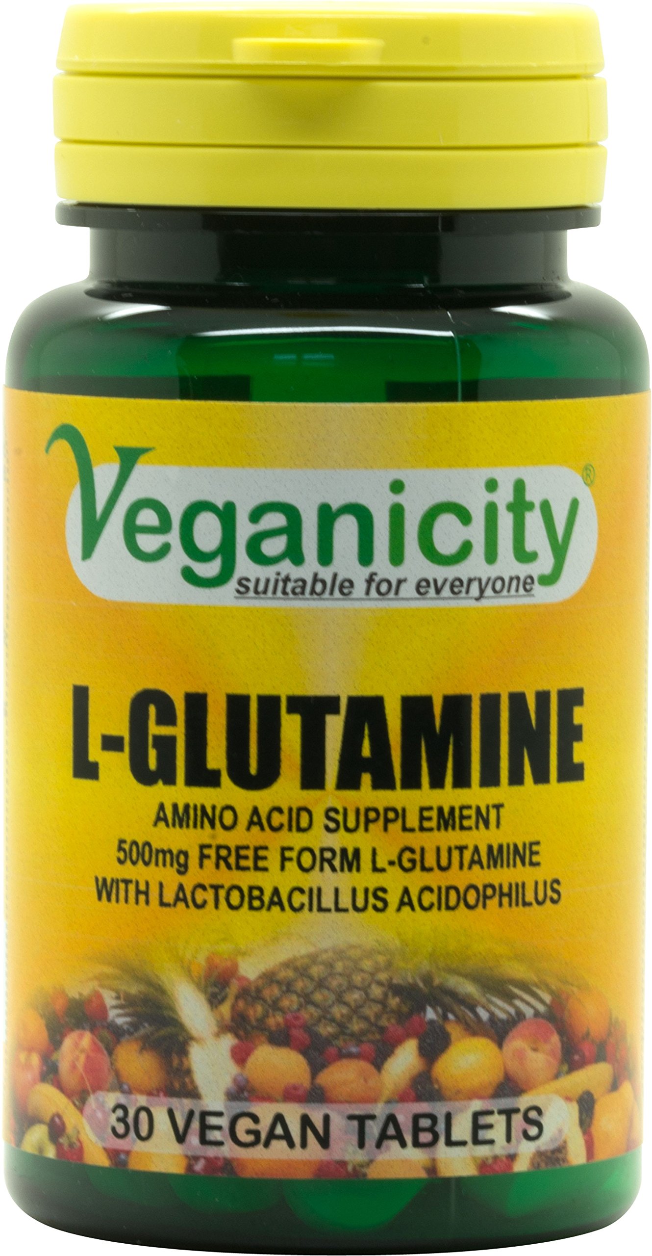 Veganicity L-Glutamine 500mg : Digestive Health Amino Acid Supplement : 30 Tablets, in a Planet-Friendly 99% Recycled Pot
