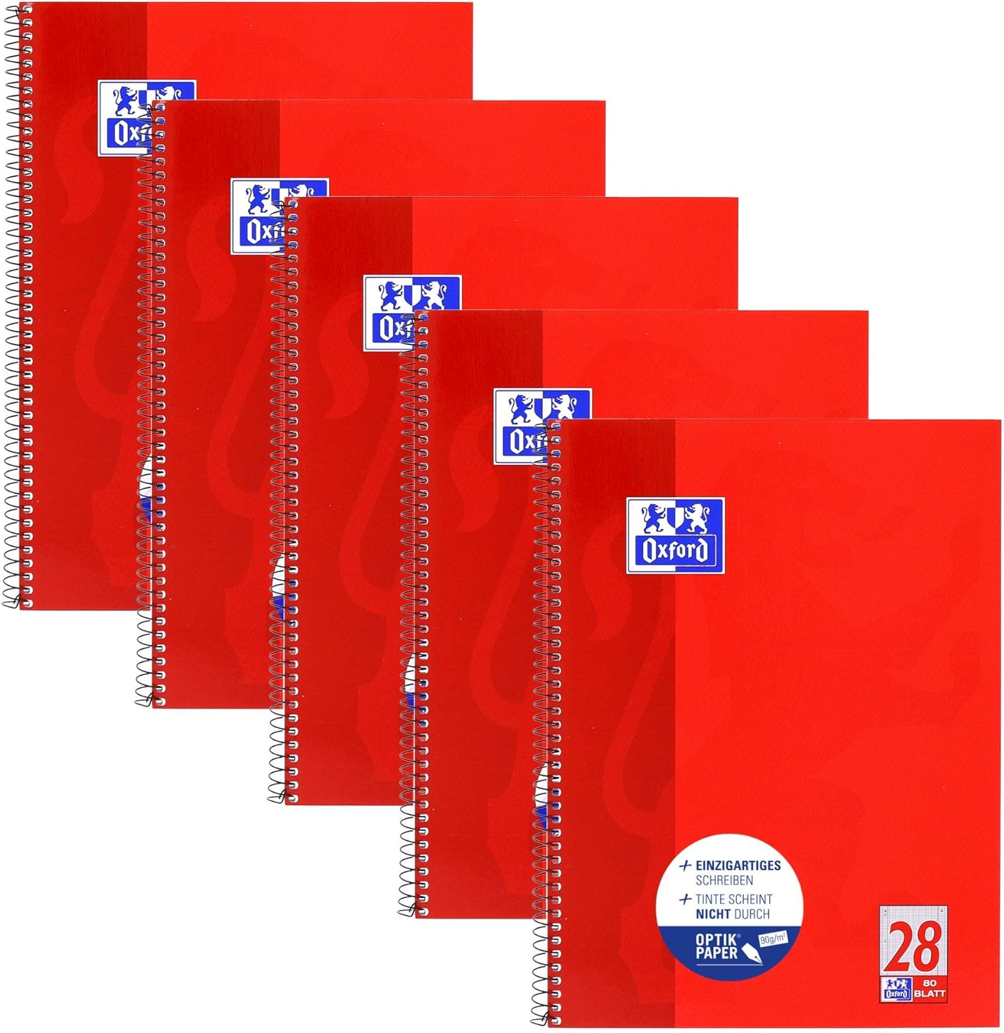 Oxford College Notepad A4 Squared 80 Sheets 90 g/m2 Red Pack of 5