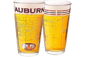 Greenline Goods Auburn University Pint Beer Glasses Set of 2 - Full Color Tigers Logo & Campus Map – Auburn Tigers Gift Idea for College Grads & Alumni - College Glassware