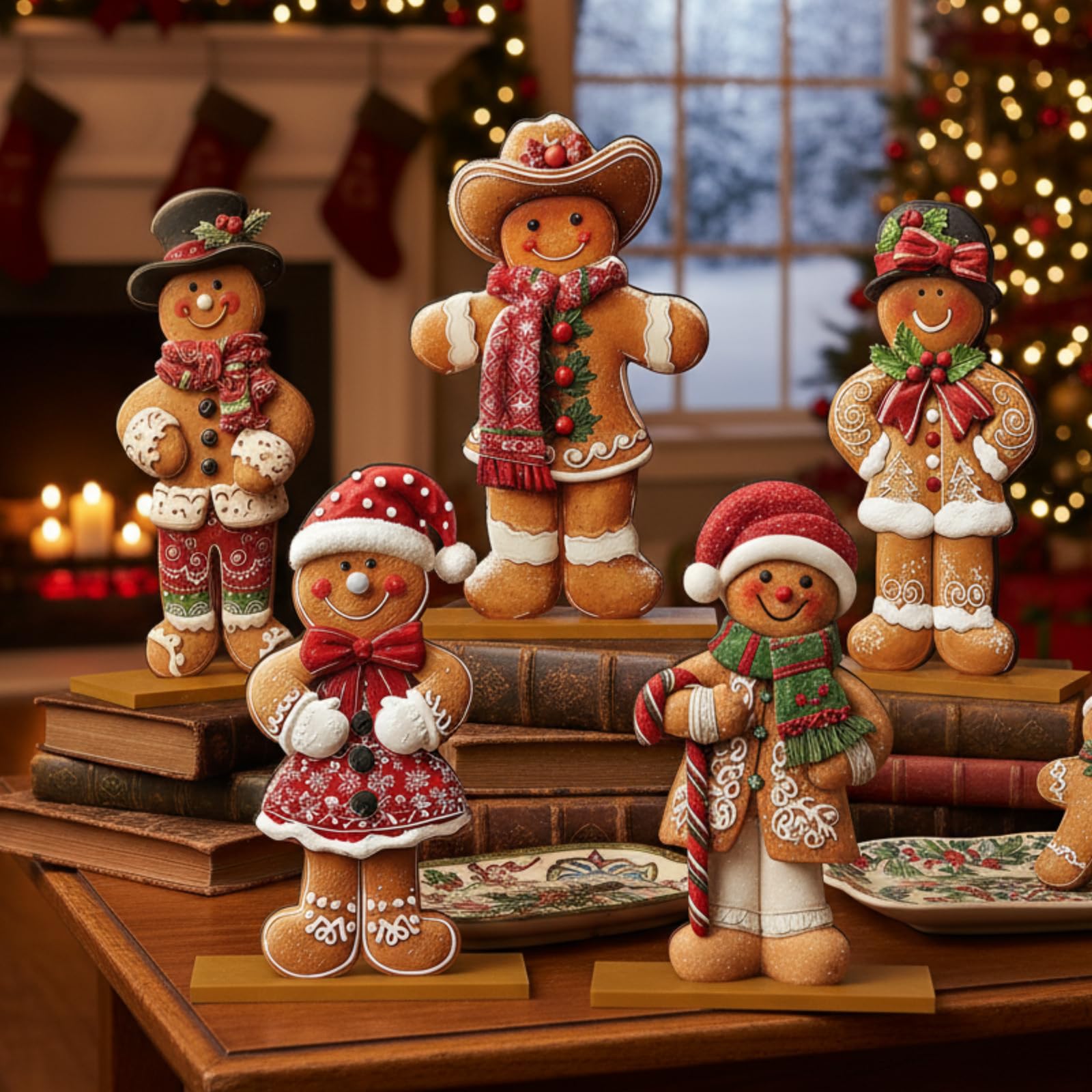 Photo 1 of Chunful 5 Pcs Christmas Table Decorations Wooden Gingerbread Men Signs Christmas Table Centerpiece Decor Gingerbread Tiered Tray Decor with Base for Xmas Home Kitchen Office Shelf Coffee Bar