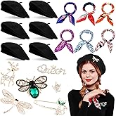 Jamntower 18 Pcs Beret Hats for Women with Silk Neck Scarf Brooch French Beret Bulk Paris Hat Artist Beanie for Cosplay Gifts