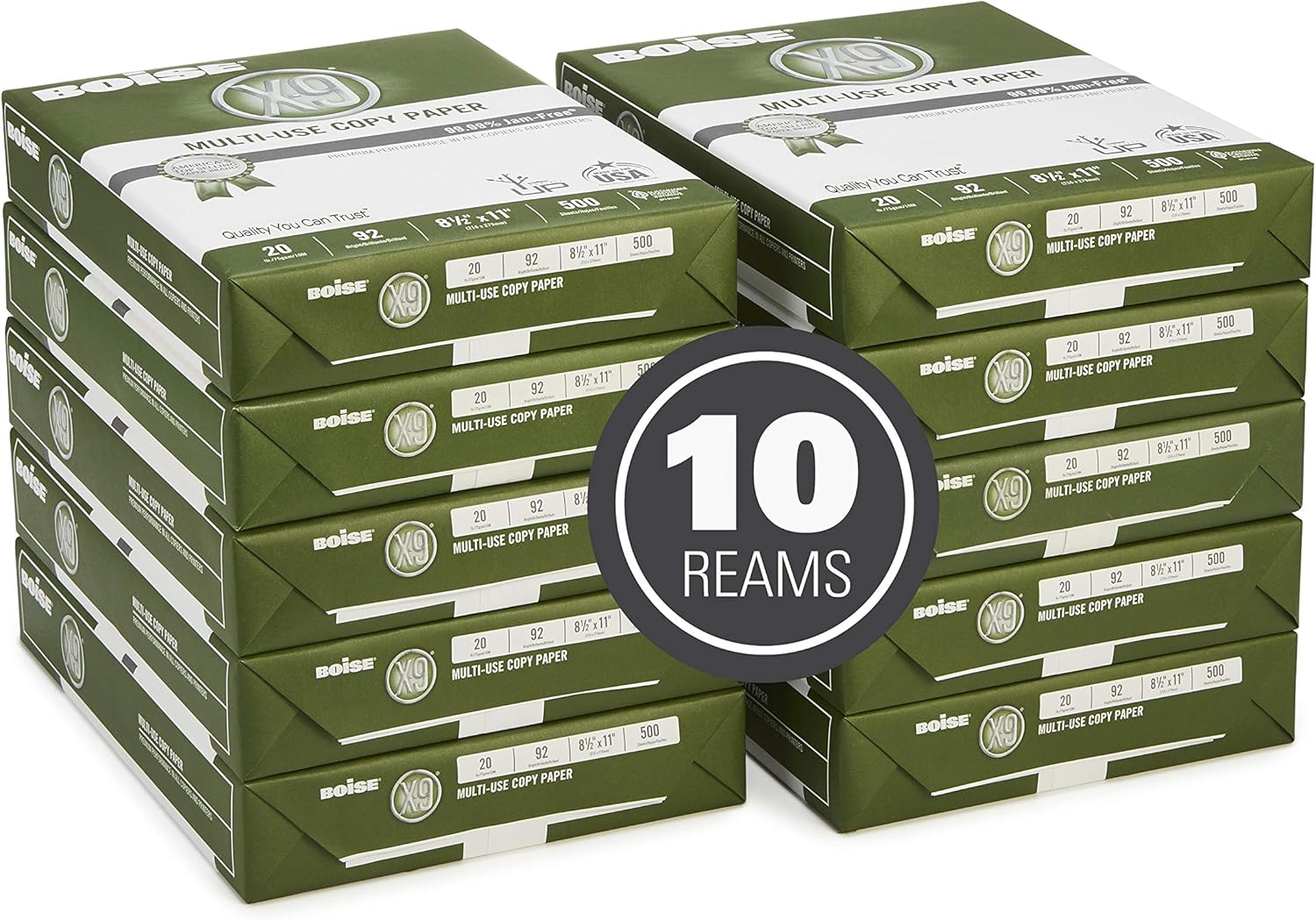 BOISE X-9 Multi-Use Copy Paper, 8.5" x 11" Letter, 92 Bright White, 20 lb., 10 Ream Carton (5, 000 Sheets) : Letter Paper : Office Products