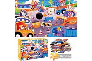 TAOZI&LIZHI Jumbo Jigsaw Puzzles 46 pcs, Construction Site, Large Floor Puzzle for Kids Ages 3-5, 4-8, Christmas Toddler Puzzles with Hand-held Gift Box, Preschool Learning & Education Toys