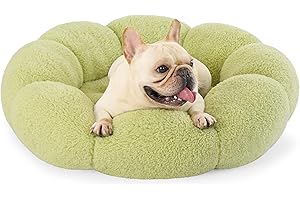 LE SURE Lesure Calming Medium Dog Bed - Flower Donut Round Fluffy Puppy Bed in Plush Teddy Sherpa, Non-Slip Cute Flower Cat Beds for Indoor Cats, Medium Pet Bed Fits up to 45 lbs, Machine Washable, Green 30"