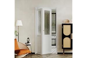 BARNER HOME Bi-Fold Doors, Half Tempered Glass Panel Closet Doors for 36in. x 80 in Opening, Folding Closet Doors with Hardware Kits, MDF, White Multifold Interior Doors.