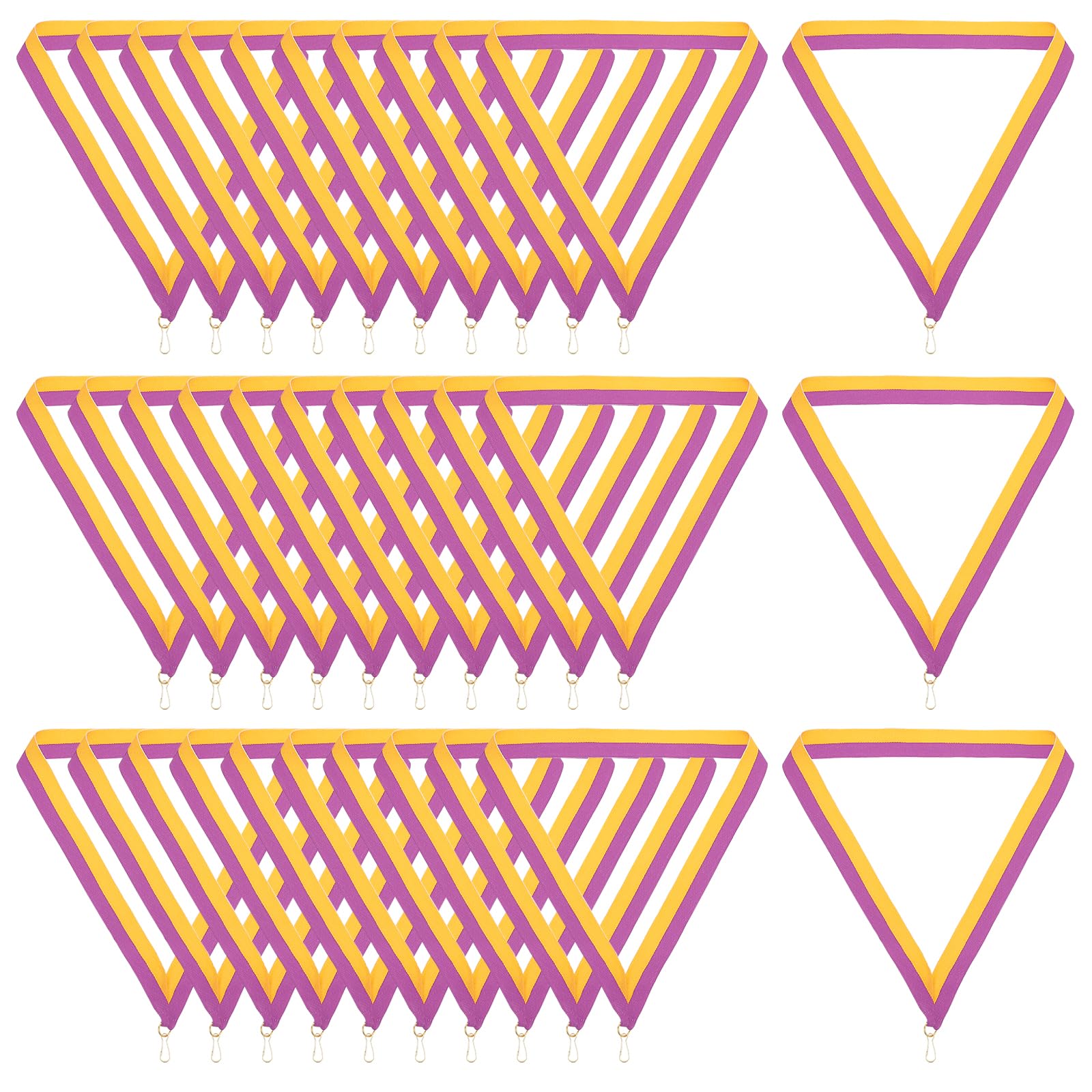 PATIKIL Award Neck Ribbons with Snap Clips, 30 Pcs Polyester Striped Medal Lanyards Ribbon for Competitions Sports Meetings Sports Party, Purple Gold