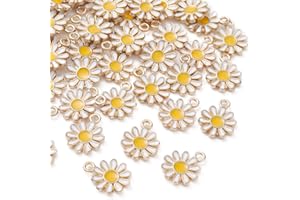 KitBeads 100pcs Enamel White Flower Charms Mini Floral Chrysanthemumm Daisy Charm for Jewelry Making Bracelets Necklace