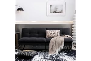 Hcore Futon Sofa Bed,Polyester Futon Couch Bed,Memory Foam Small Splitback Loveseat Sleeper Sofa Bed for Small Spaces,Living Room,Office,RV,Apartment,Dark Black