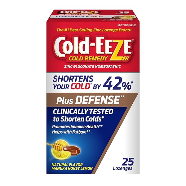 COLD-EEZE PLUS DEFENSE NATURAL MANUKA HONEY LEMON ZINC LOZENGES, HOMEOPATHIC COLD REMEDY, SHORTENS COMMON COLD SYMPTOMS, PROMOTES IMMUNE HEALTH, SAMBUCUS NIGRA, ECHINACEA AND ROSE HIPS, 25 CT.