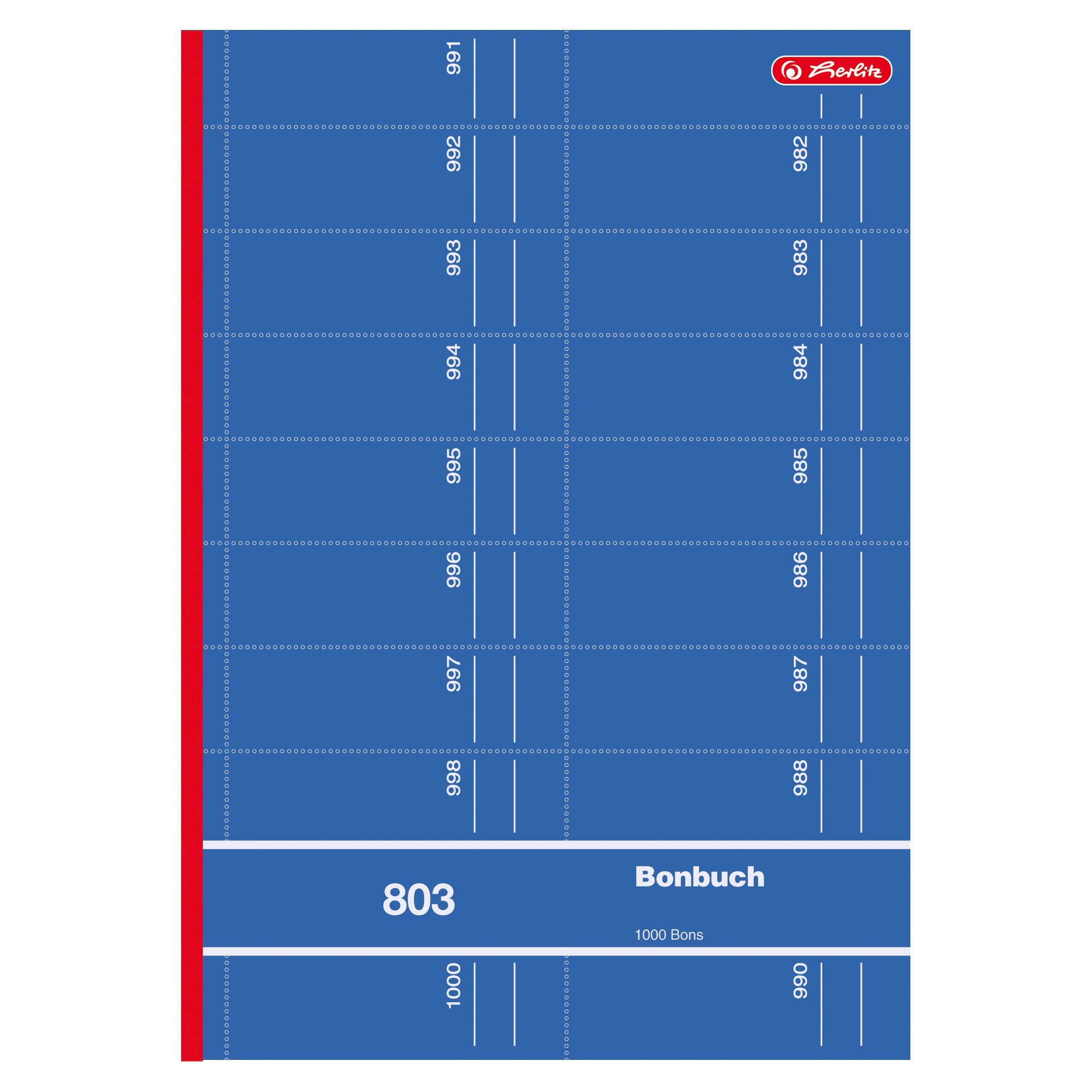 Herlitz 892612 Receipt Book 803, A4, Pink, Blue, Yellow, Green or red, 2 x 50 Sheets, 1000 bons Assorted Colours