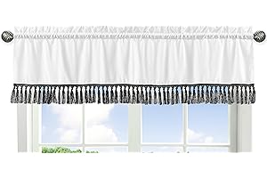 Sweet Jojo Designs Black White Boy Girl Gender Neutral Unisex Window Valance Curtain Treatment Baby Nursery Kids Room Kitchen Bathroom Bedroom Ivory Boho Stitch Farmhouse Bohemian Southwestern Fringe
