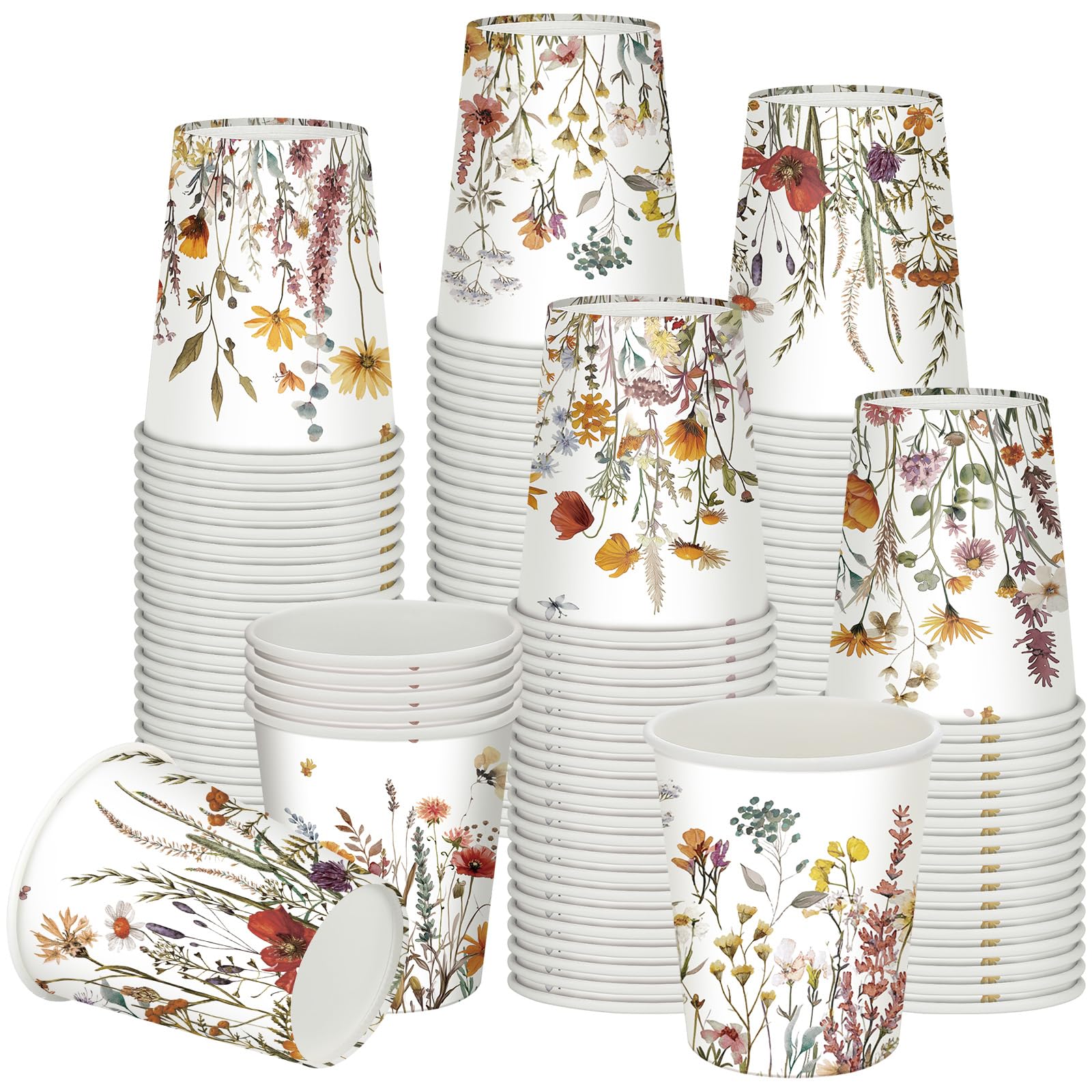 Photo 1 of (used)(incomplete) Pickmesh 100 Pcs Thanksgiving Fall Paper Cups Wildflowers Disposable Cups Bulk Fall Floral Decorative Party Supplies Coffee