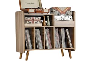 UODERS Record Player Stand, Large Record Player Table Cabinet with Open Vinyl Storage and Display Shelf Holds up to 350 Albums, Mid Century Wood Turntable for Living Room, Bedroom (Walnut)