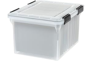 IRIS OHYAMA IRIS USA File Box WeatherPro File Organizer Plastic File Box for Letter/Legal File, Water Resistant Document Box, Durable Lid, Seal w/ Secure Latching Buckles, Stackable, Nestable, Clear 32 Qt. 1Pack