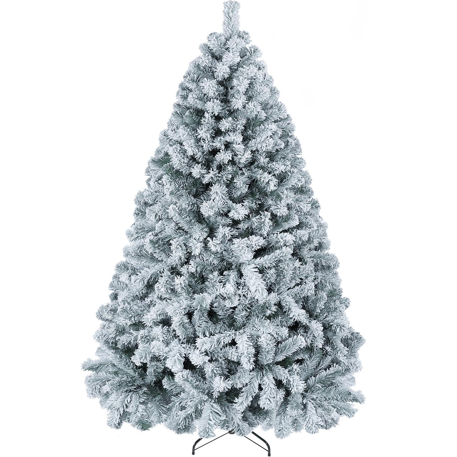 Photo 1 of *The description and photo are for reference only.***Yaheetech 6ft Premium Snow Flocked Artificial Christmas Tree Hinged Pine Full Holiday Xmas Tree for Home Office Party Decoration with 820 Branch Snow Tips and Metal Stand
