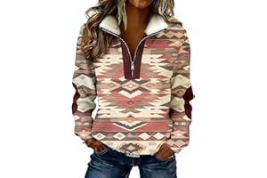 Quarter Zip Pullover Tops for Women Sherpa Collar Western Aztec Print Sweatshirt Long Sleeve Casual Jackets