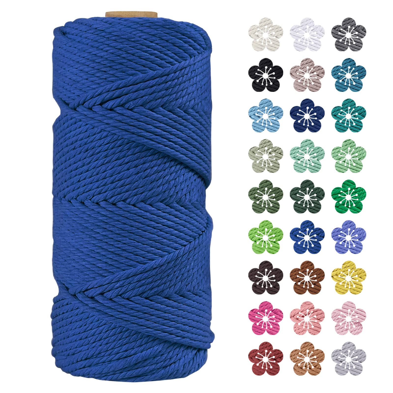 LEREATI Macrame Cord 4mm x 100m, Thick Macrame Rope Natural Cotton Rope Craft String, 4 Strand Twisted Cotton Cord Yarn for DIY Plant Hanger, Wall Hanging, Christmas Decoration (Navy Blue) — image 1