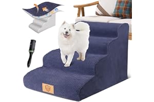 Kphico 4-Tiers Dog Stairs, High Density Foam Dog Steps, Extra Wide Deep Pet Ladder Stairs for Bed Couch, Prefect for Small &Large Dogs Cats with Joint Pain (Send 1 pet Hair Remover Roller)